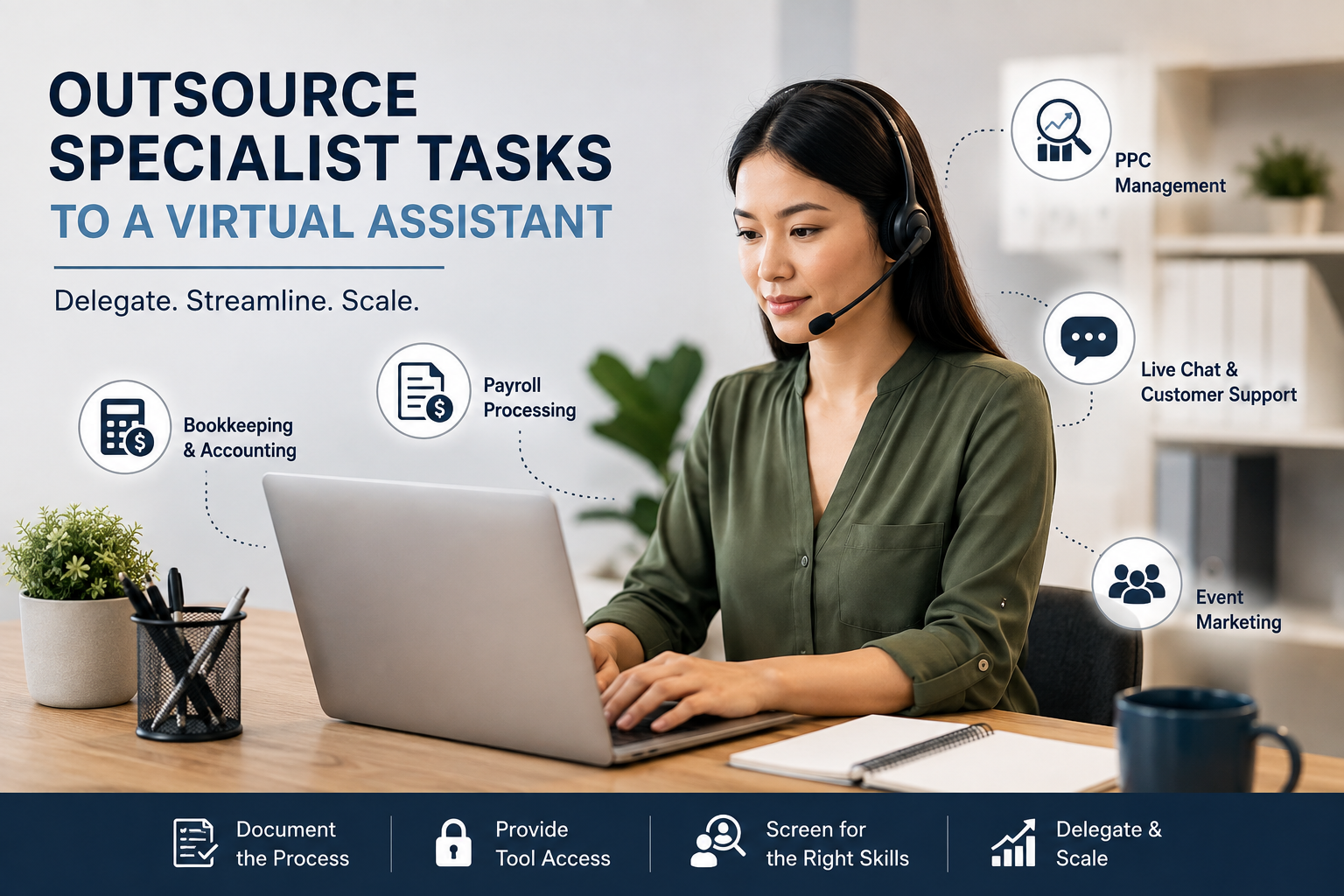 Outsource specialist tasks to a virtual assistant